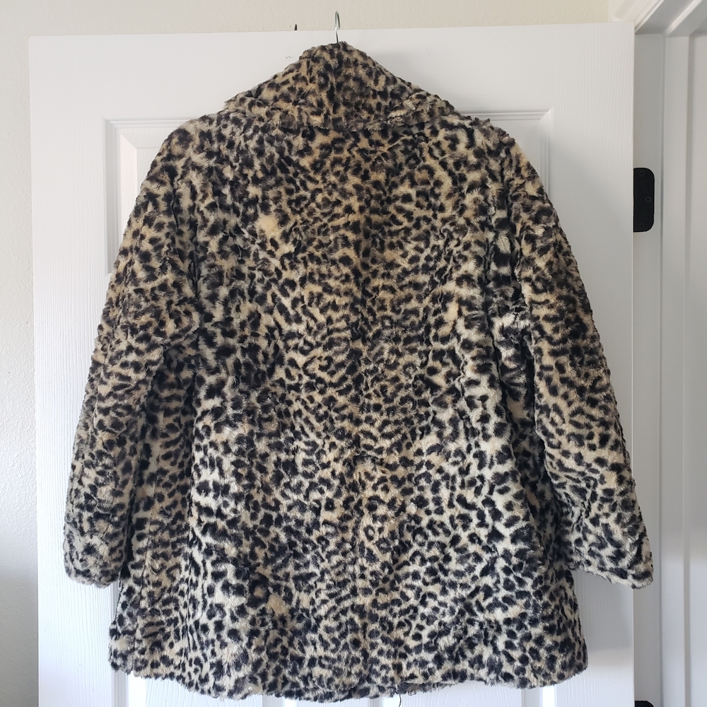1960s M/L Vintage Leopard Print Faux Fur Swing Car Coat 100% Lined Teddy Jacket - Picture 2 of 7